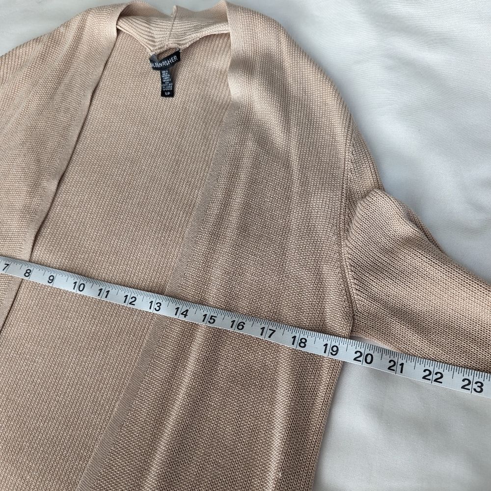 EILEEN FISHER Women's Ribbed Knit Tencel Open Long Cardigan Sweater Tan S - Picture 8 of 10